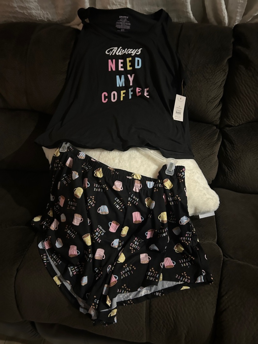 Always Need My Coffee Black Pajama Tank & Shorts Set